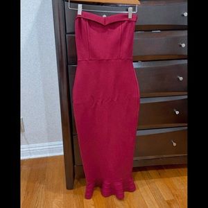 Burgundy midi dress.